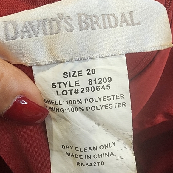 David's BRIDAL Red Plus Size Strapples Satin Long Formal Dress size 20 - Picture 11 of 11